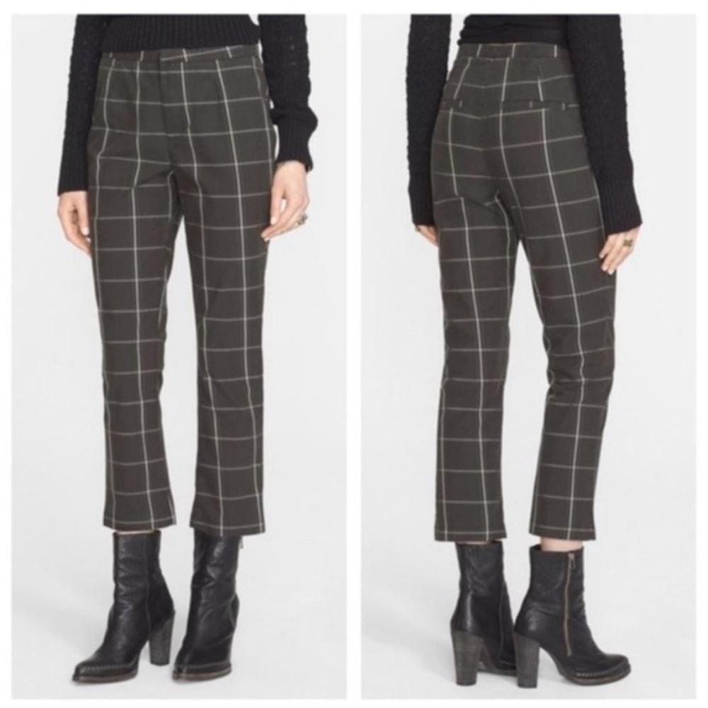 Free People High Rise Plaid Ankle Pants in Charcoal Gray 0 2